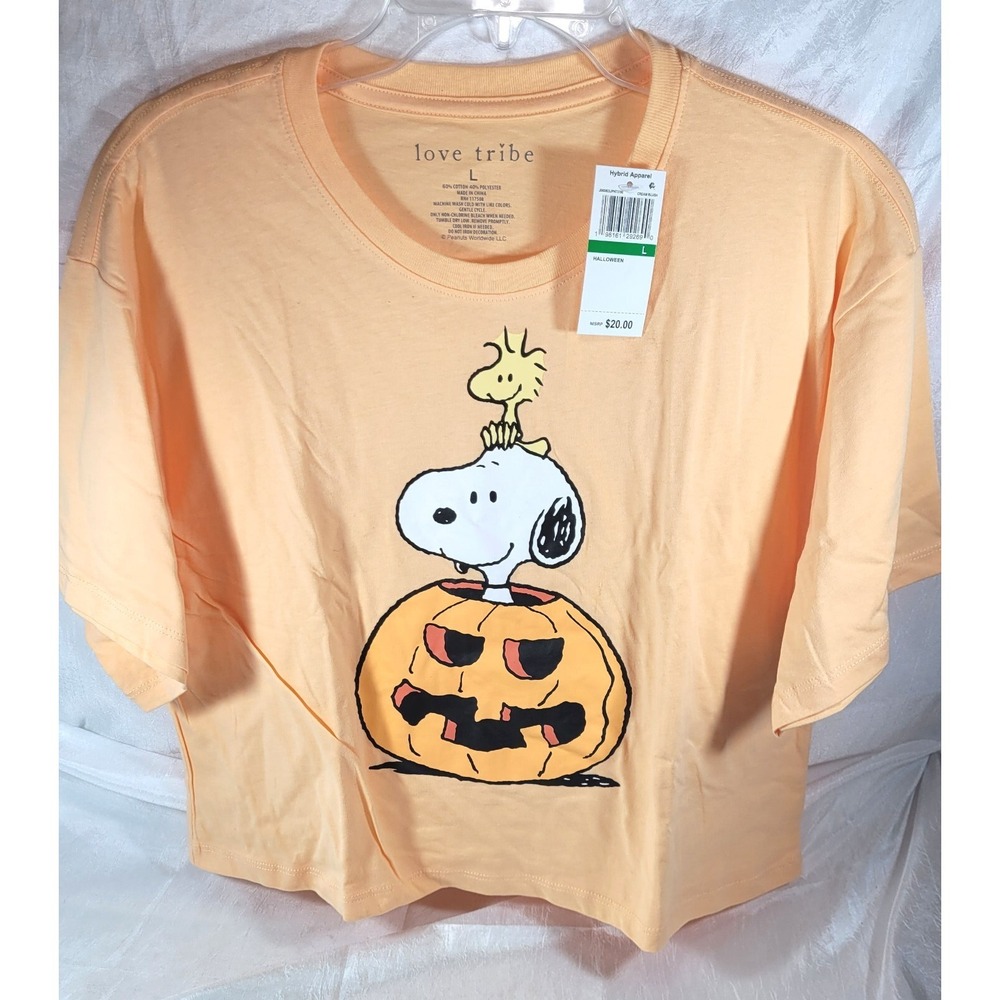 Love Tribe Peanuts Snoopy & Woodstock Halloween Crop T-Shirt - Orange - Large